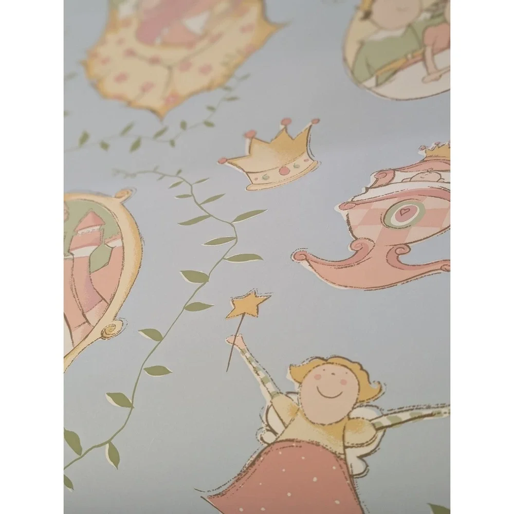 Vintage Princess Family Wallpaper Roll Children's Nursery Decor Pink Blue